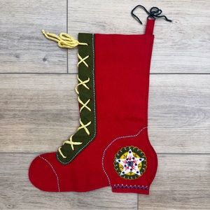 Vintage 70’s handmade Felt‎ Christmas Stocking Appliqué Embroidered Boho